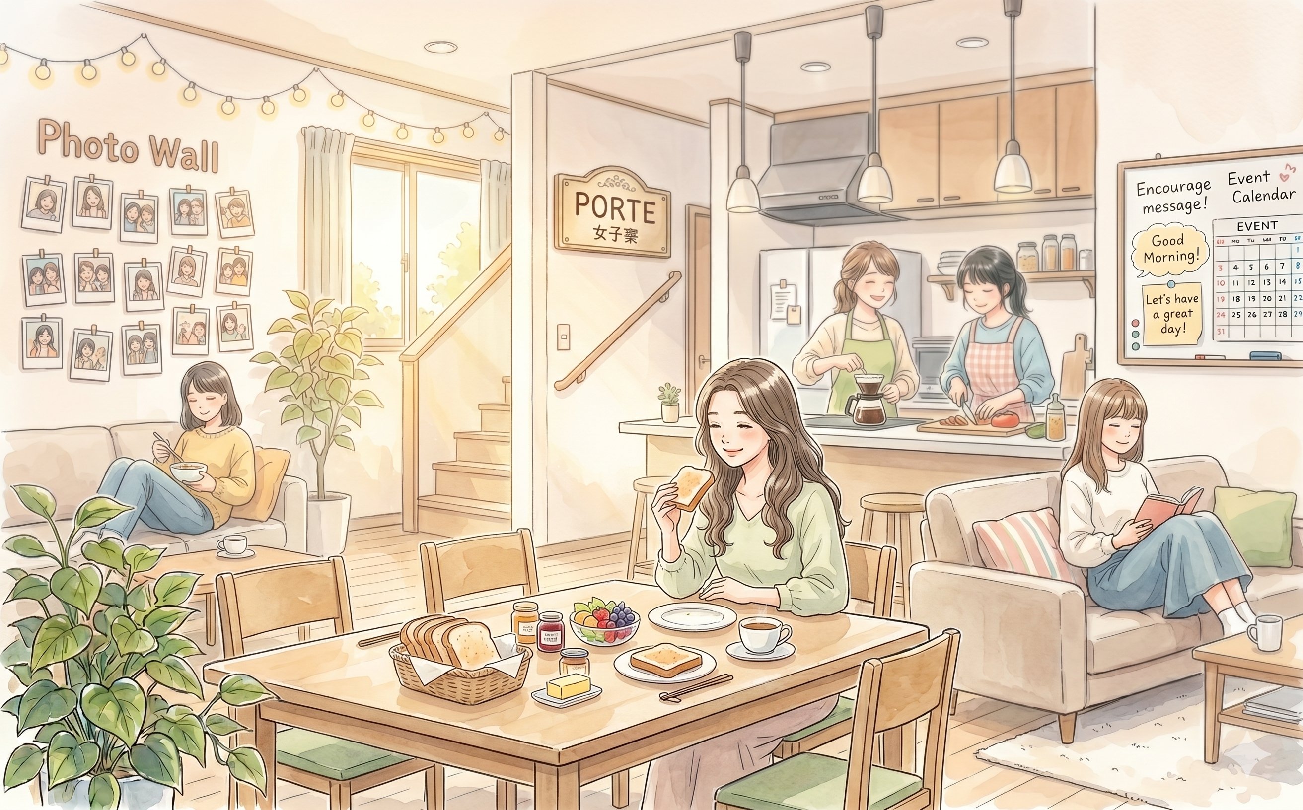 朝食をとる入居者
